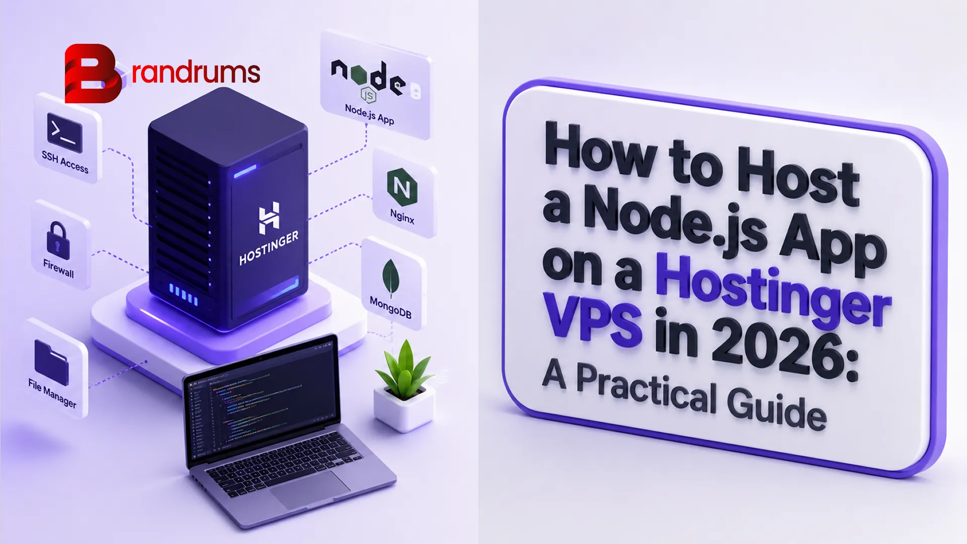Diagram of a Hostinger KVM VPS running a Node.js app behind PM2 and Nginx with Let's Encrypt SSL