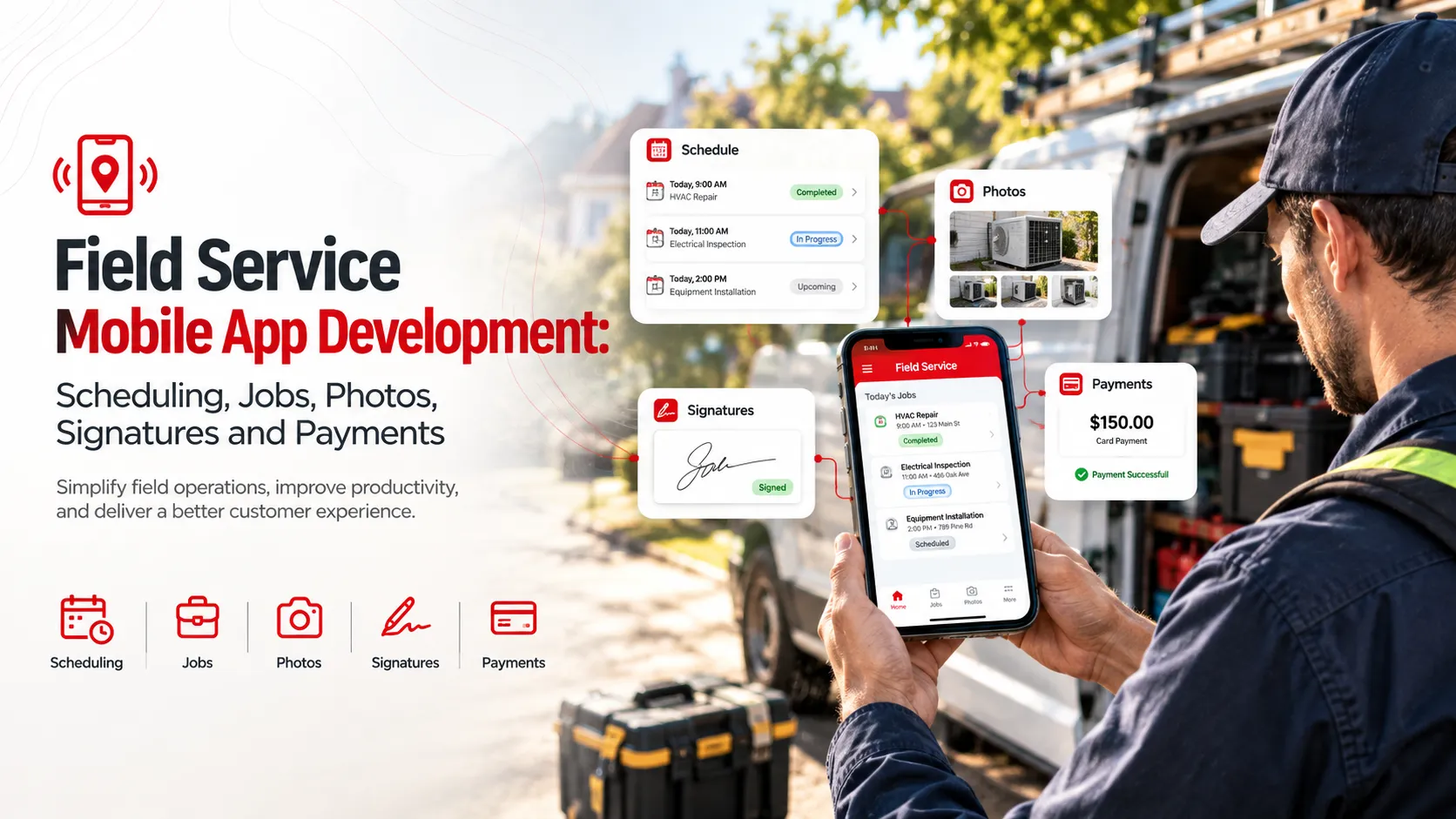 Read: Field Service Mobile App Development: Scheduling, Jobs, Photos, Signatures and Payments Field Service Mobile App Development: Scheduling, Jobs, Photos, Signatures and Payments